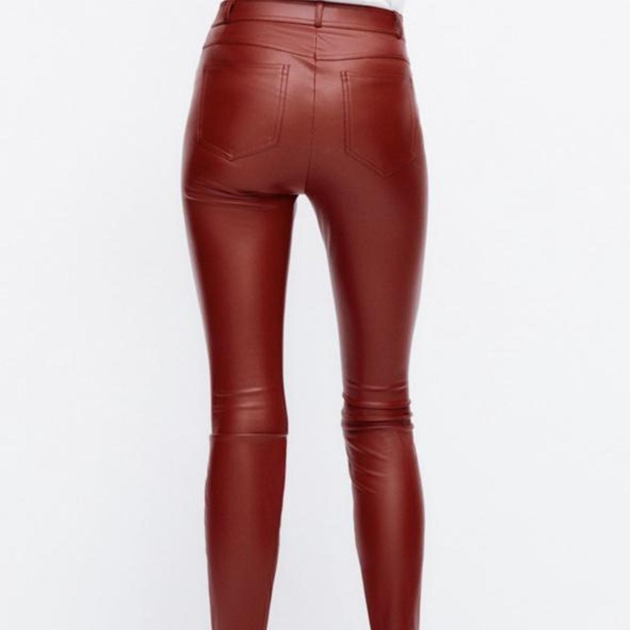 Zara Red Faux Leather Leggings (NWT) - Depop