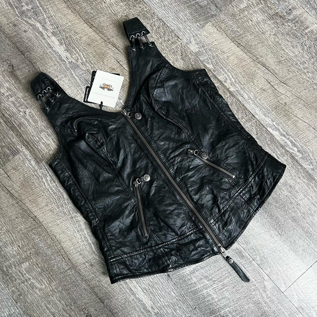 Vtg Harley Davidson Black Leather Logo - Depop