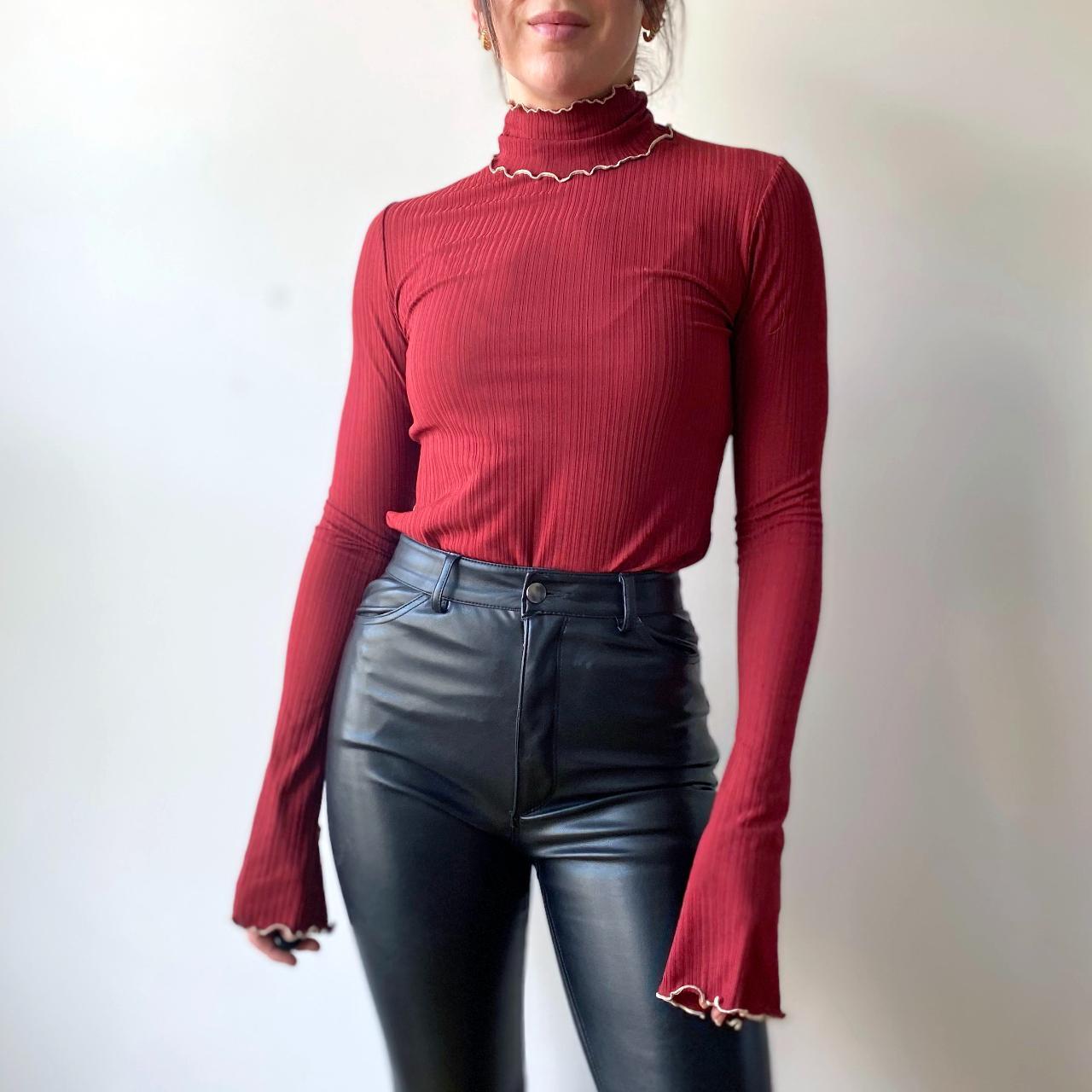 SECOKD SKIN TOP Red turtleneck shirt with cream... - Depop