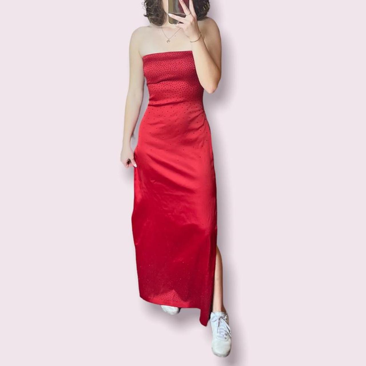 Product Image 1 - Red strapless prom dress. This
