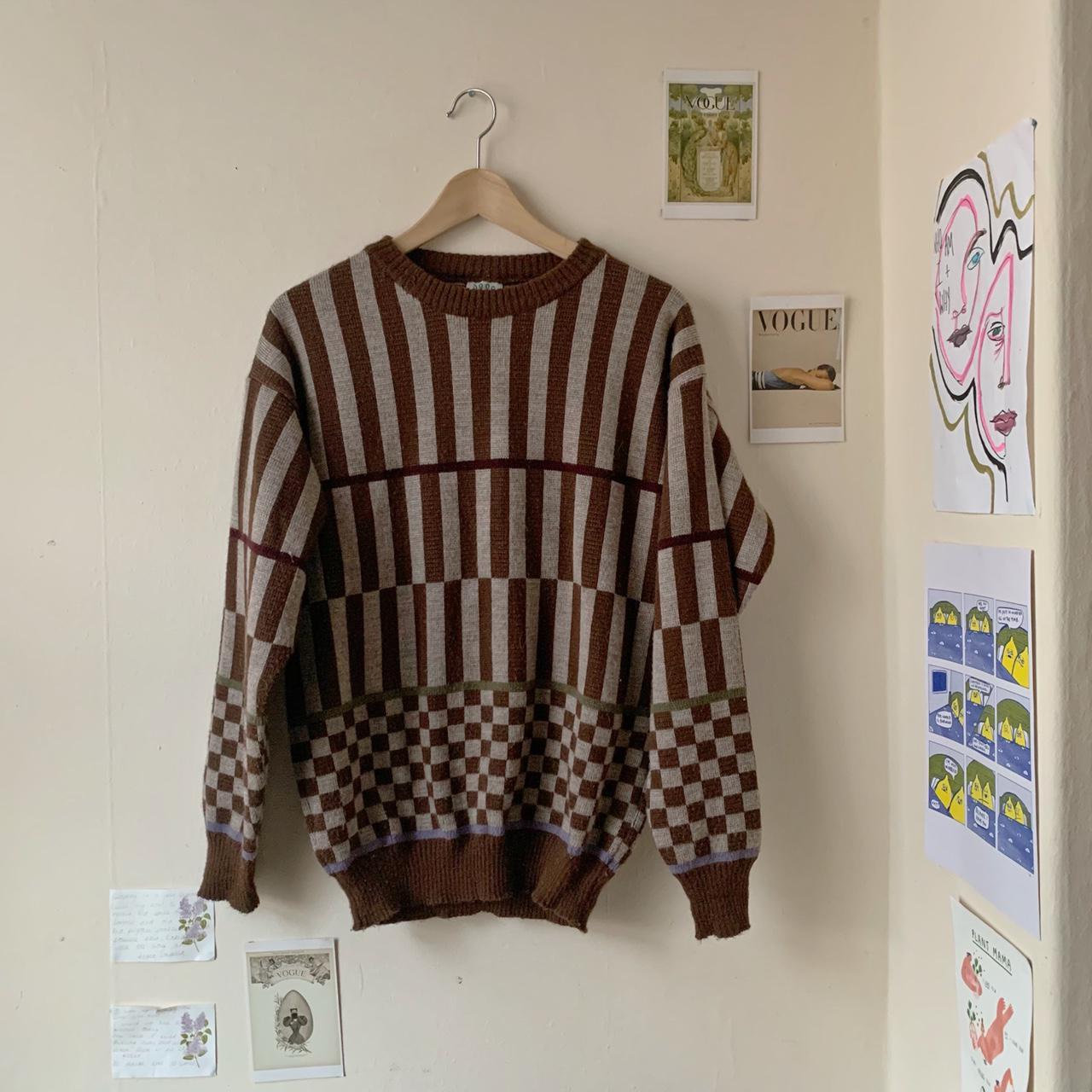 funky multi patterned vintage 90s jumper perfect... - Depop