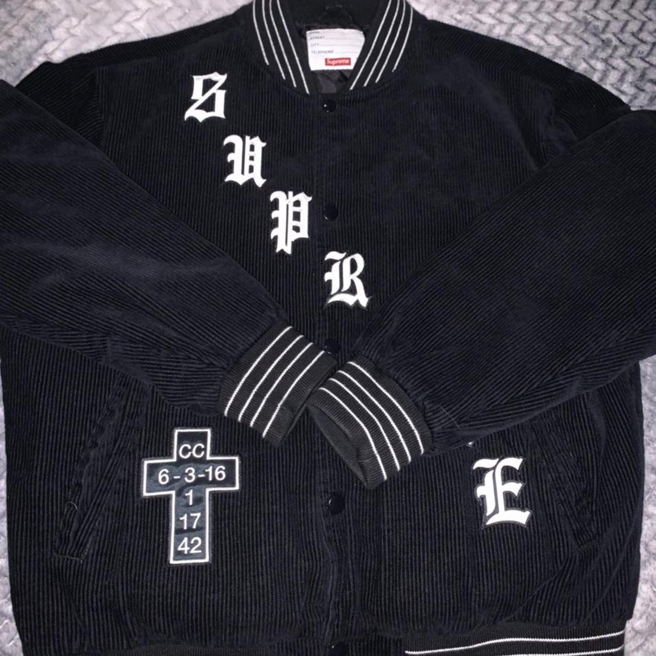 Supreme Old English Corduroy Varsity Jacket Black Spring/Summer 2018