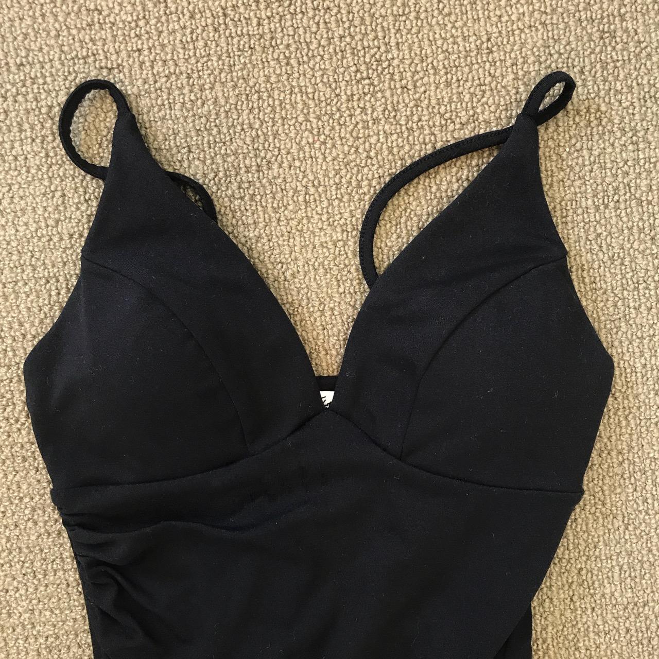 Black dress with left side ruche, padded breast cups... - Depop