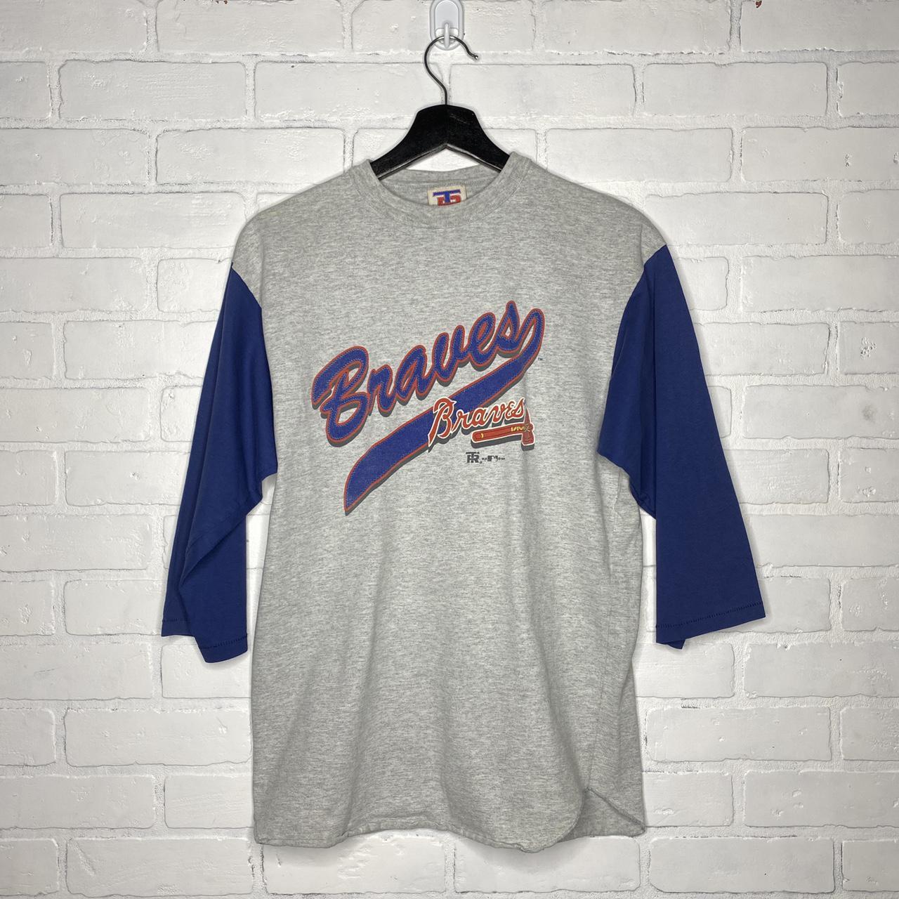 Vintage Atlanta Braves Logo Tee Medium Shirt Grey... - Depop