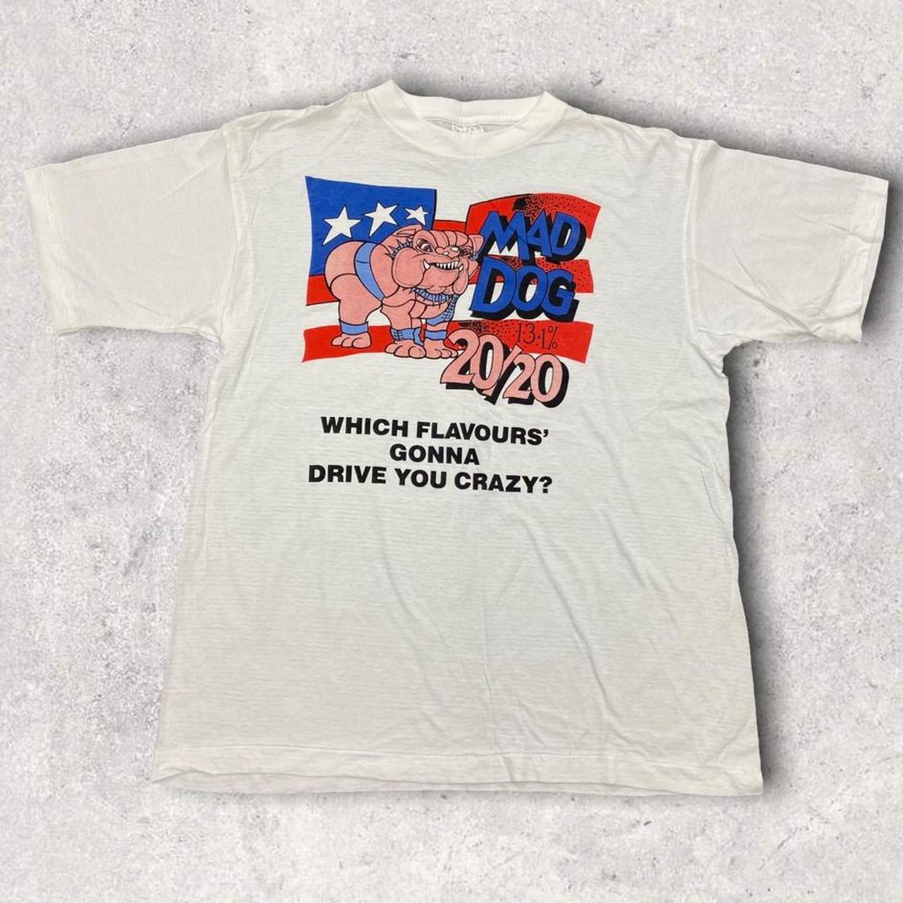 Vintage 90s USA mad dog beer alcohol graphic white... - Depop