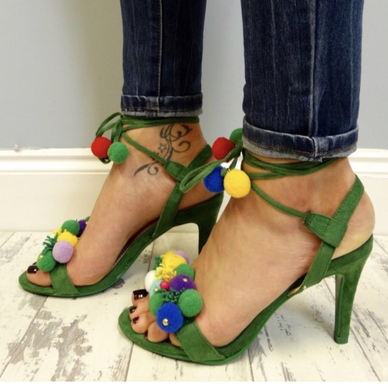 green pom pom heels