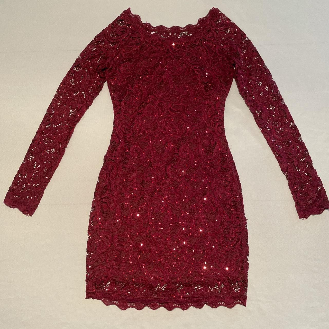 adorable maroon sequence dress -sleeves are long and... - Depop