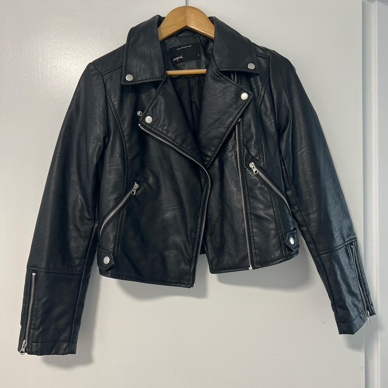 Supre PU leather biker jacket. Silver hardware... - Depop