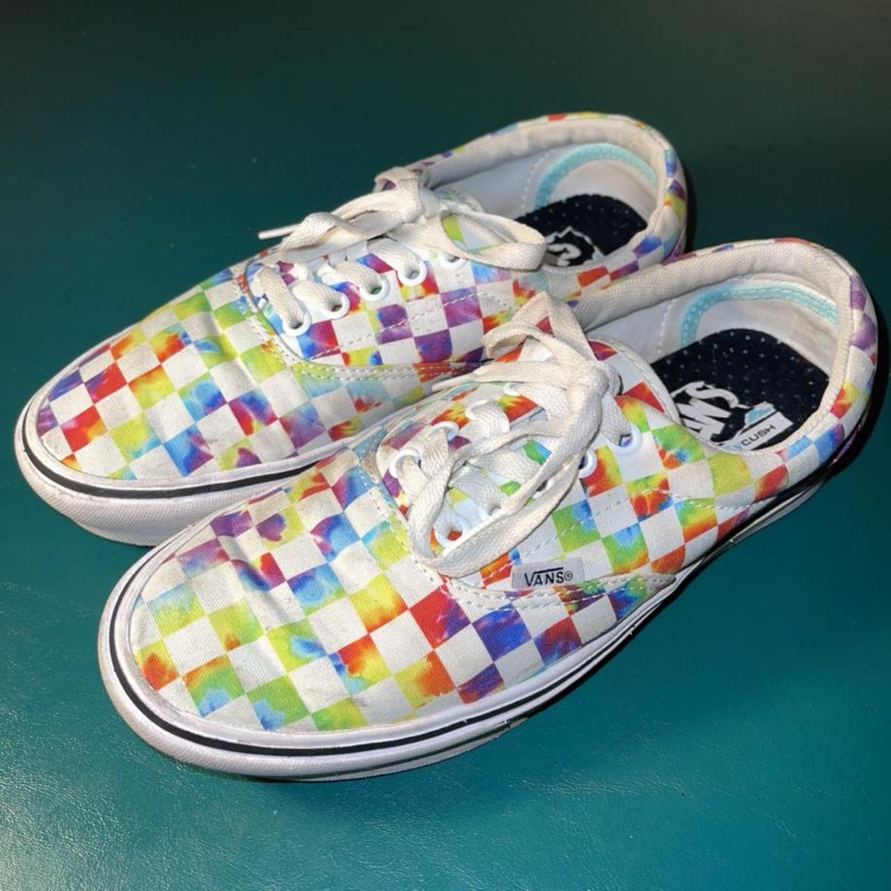 Rainbow 🌈 Checkered 🏁 ComfyCush Vans... - Depop