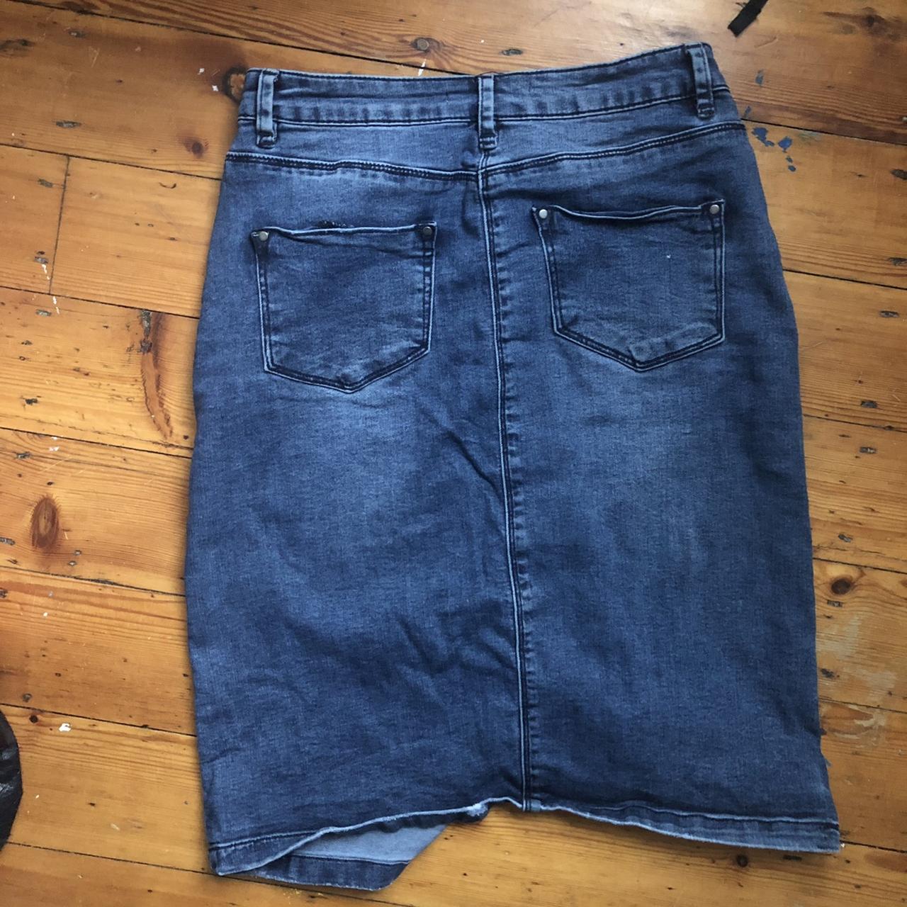 Denim midi skirt. Thick stretchy denim Size 8 seen... - Depop