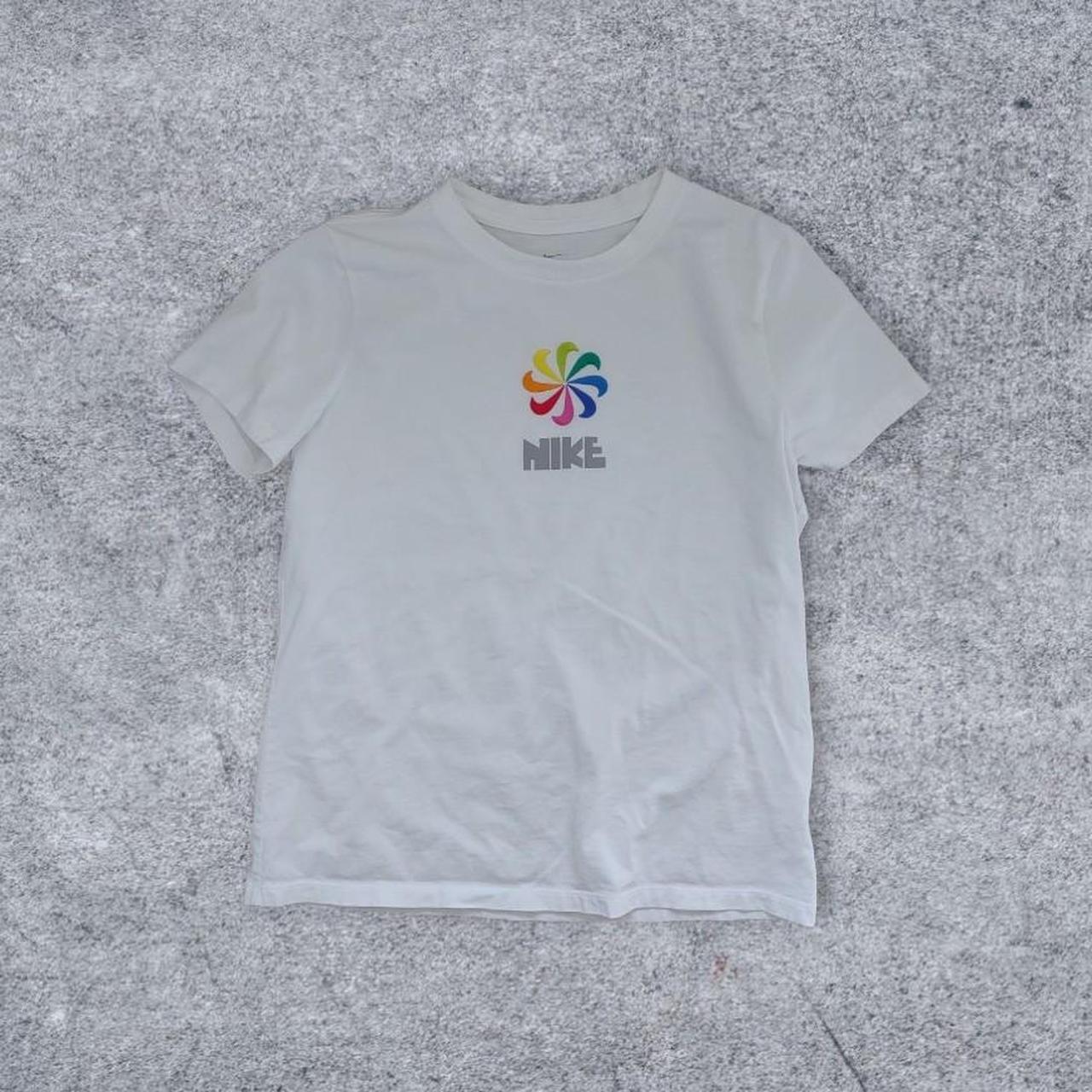 Nike embroidered rainbow swoosh design shirt Size:... - Depop