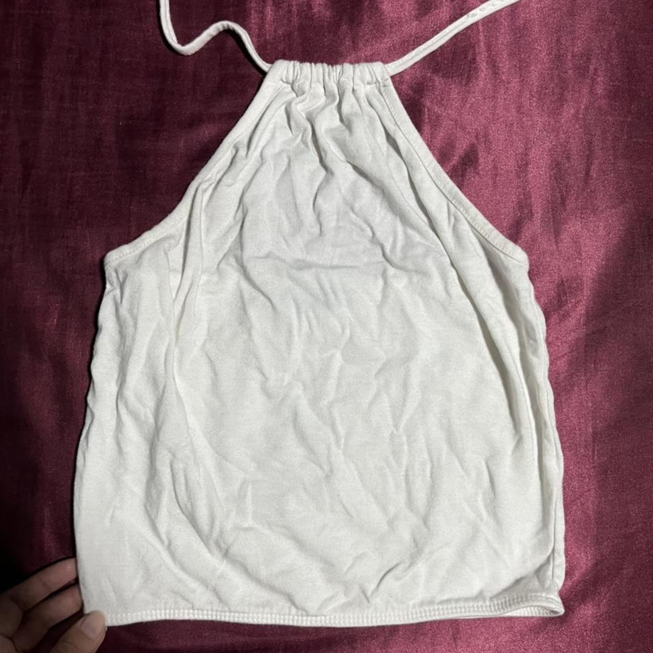 Brandy Melville White Cotton Halter Top Size: One - Depop