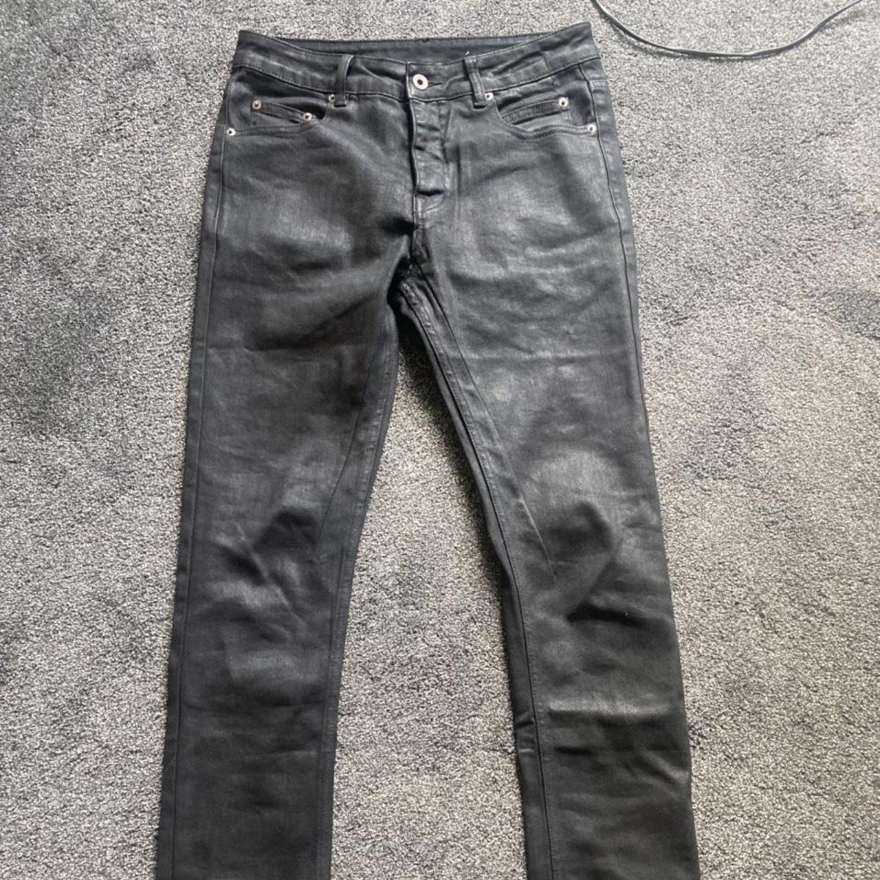 rick owens waxed denim slim fit worn once to try... - Depop