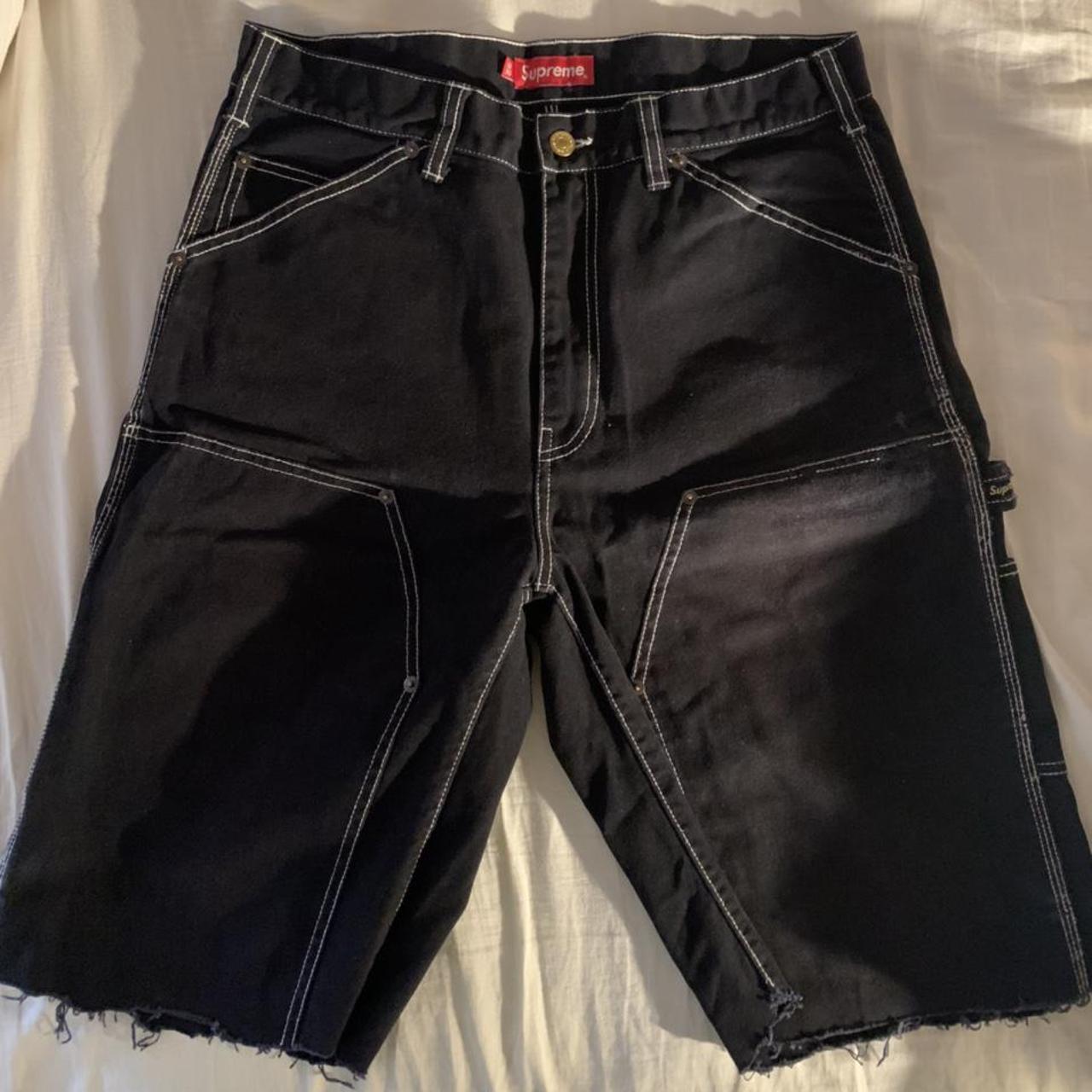 Supreme custom double knee cut off jeans Cropped... - Depop