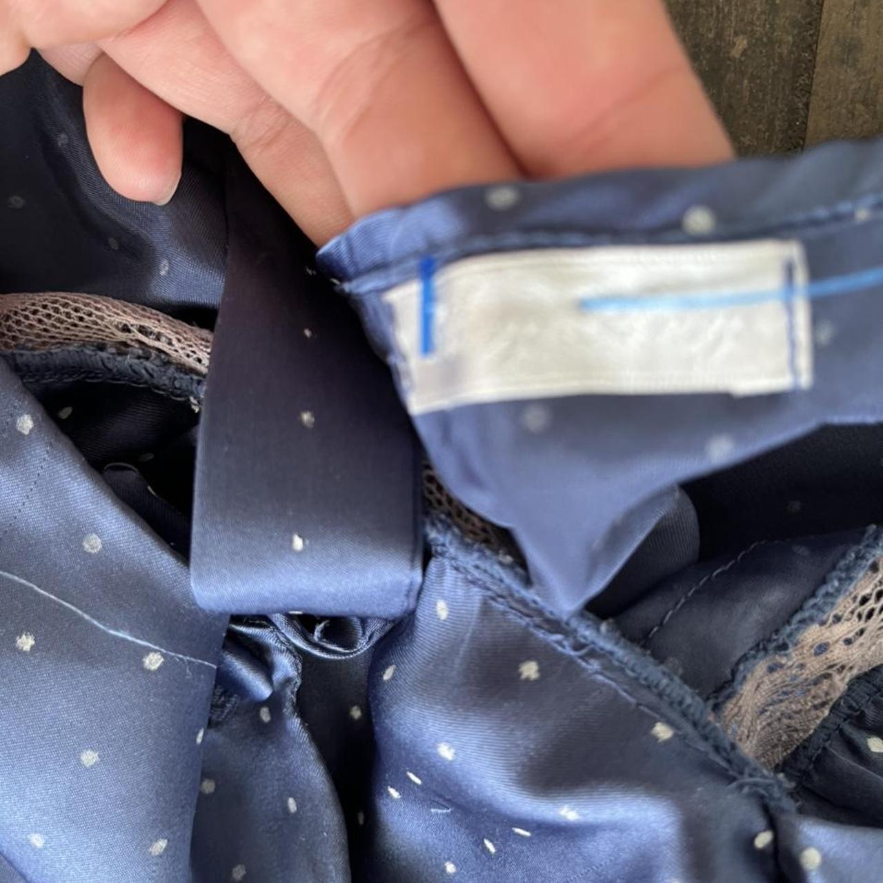 Periwinkle blue polka dot slip dress with lace... Depop