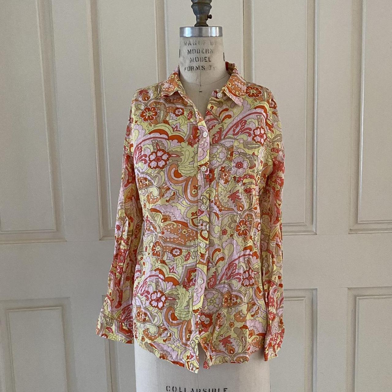 70s paisley collared button up top Size Small Tag:... - Depop