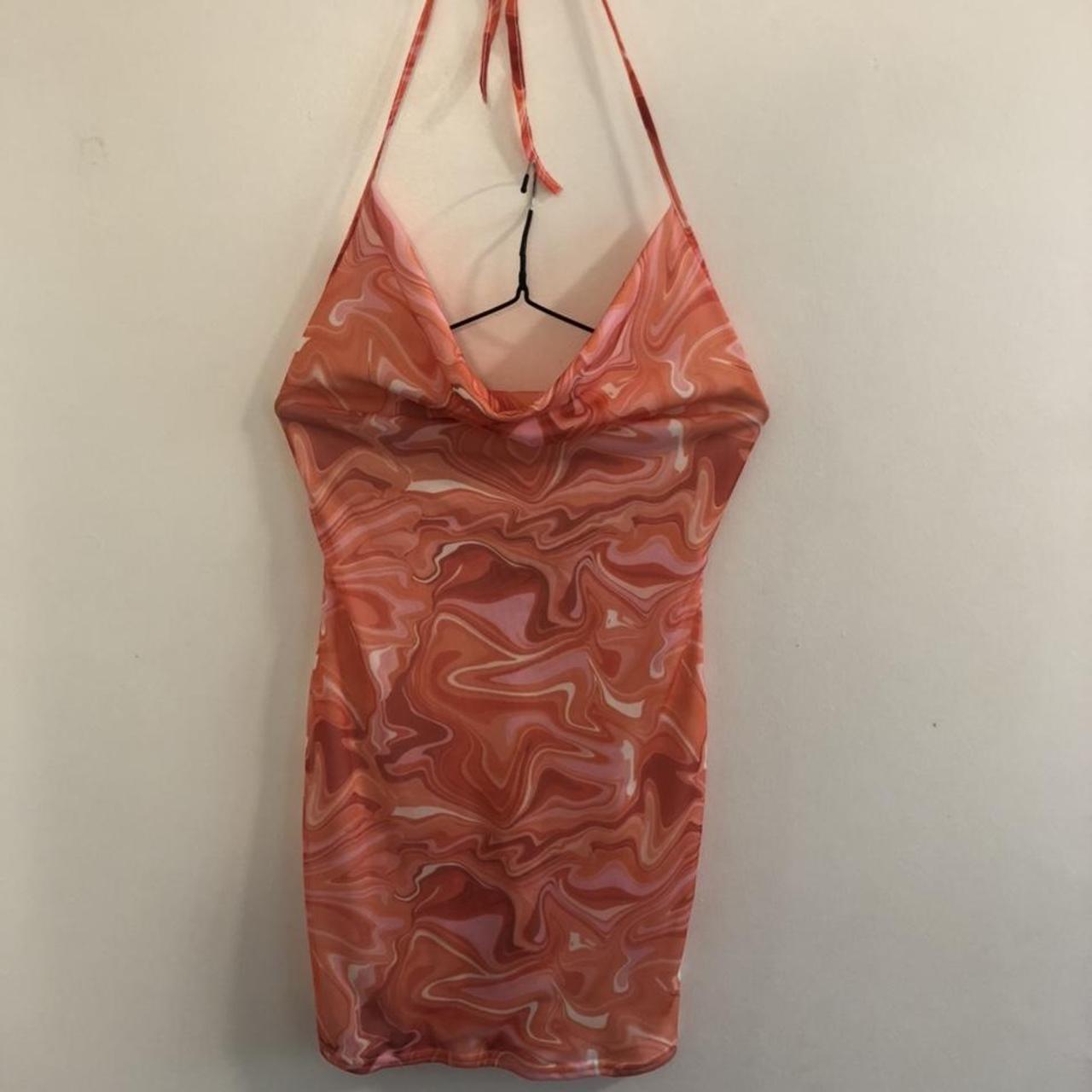 PrettyLittleThing Women's Pink and Orange Dress Depop