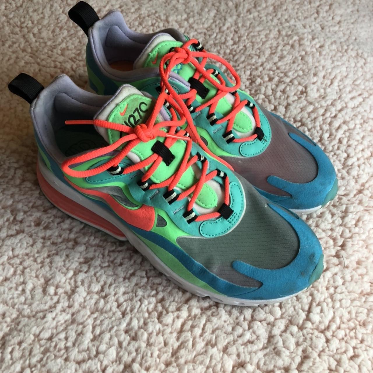 Nike Air 270 React Women’s in blue/green/pink UK... - Depop