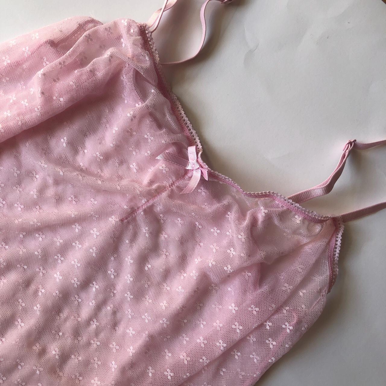 90s Y2k Cutest Pink See Through Lace Cami Depop