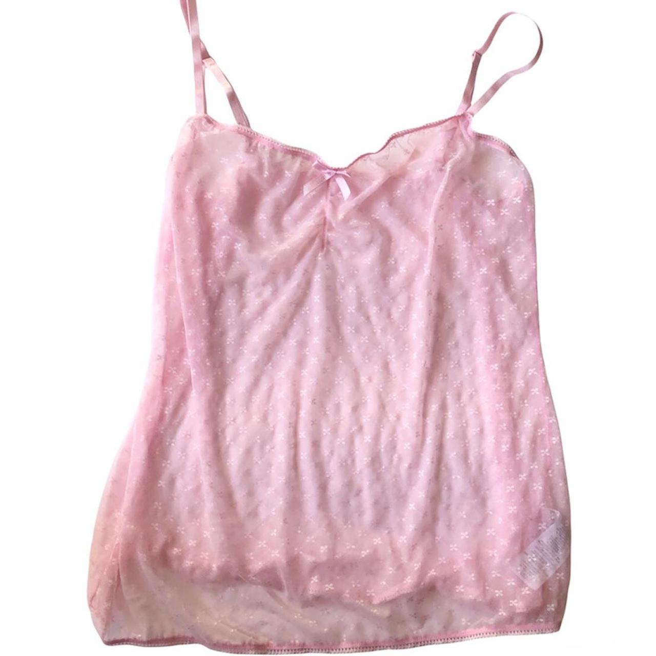 90s Y2K Cutest pink see through lace cami... - Depop