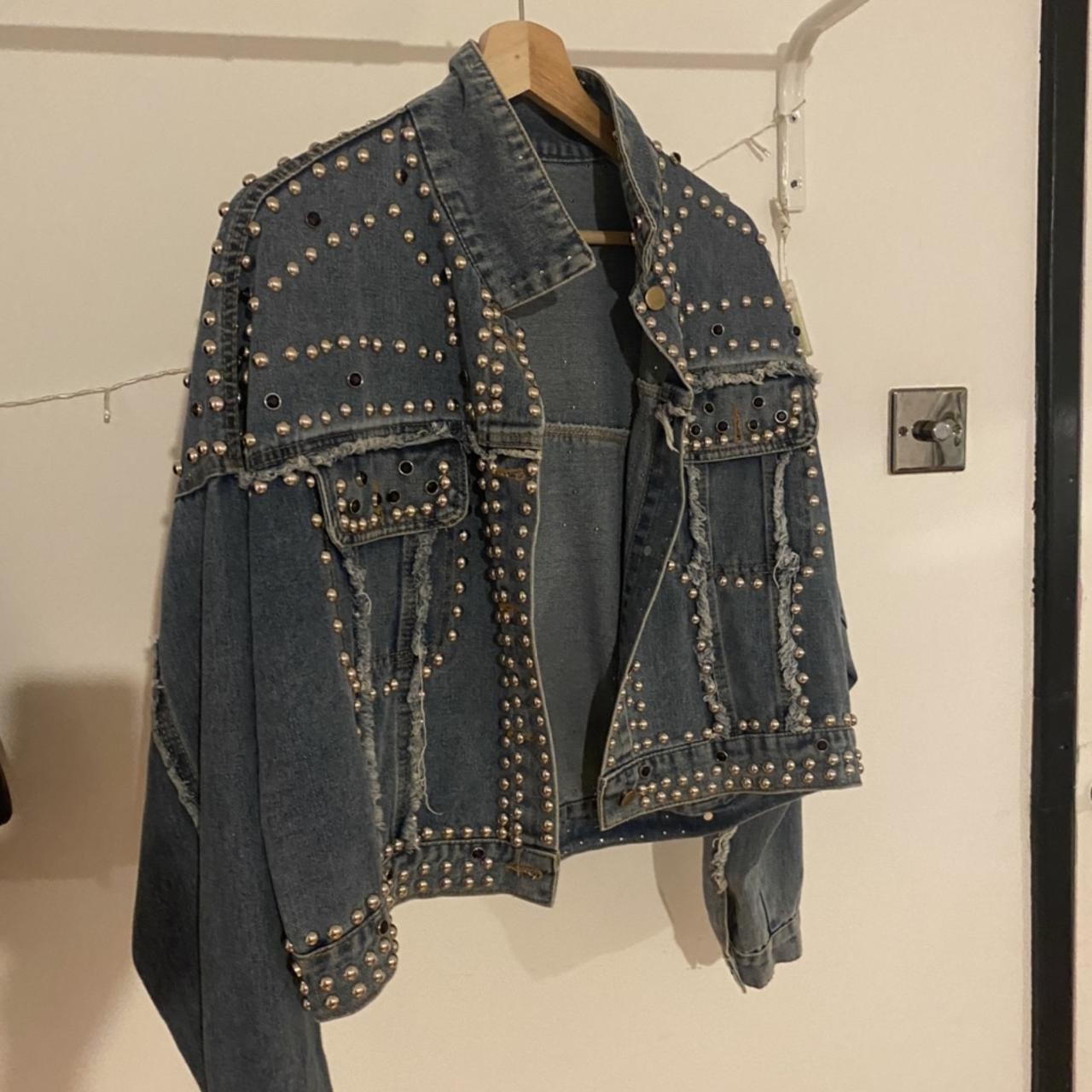 Studded denim jacket absolutely amazing quality worn... - Depop