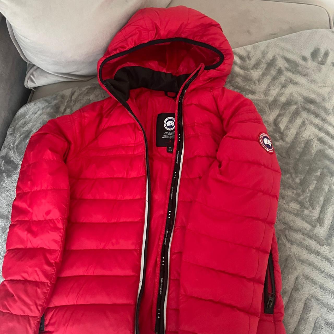Red Canada goose coat good condition size L junior - Depop