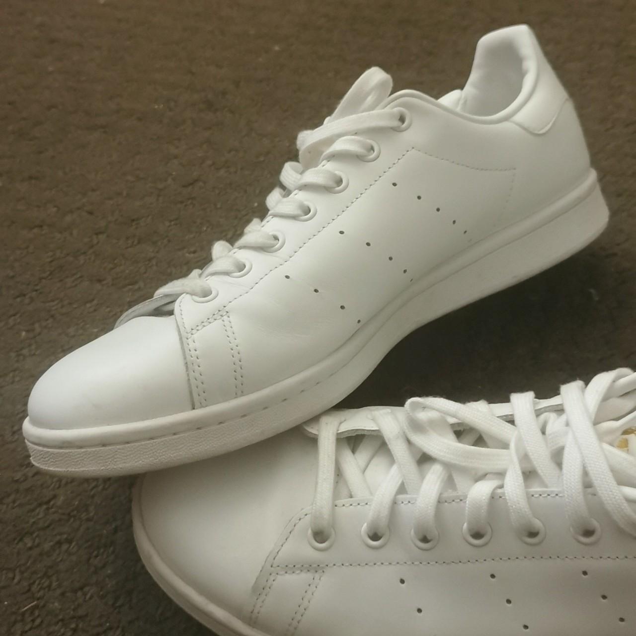 Adidas Stan Smith White sneakers and a gold accent,... - Depop