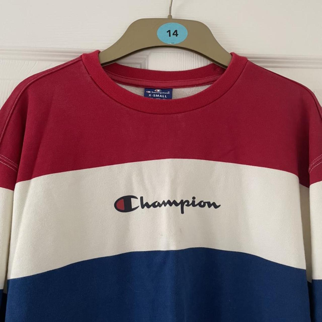 Champion red white discount and blue sweatshirt