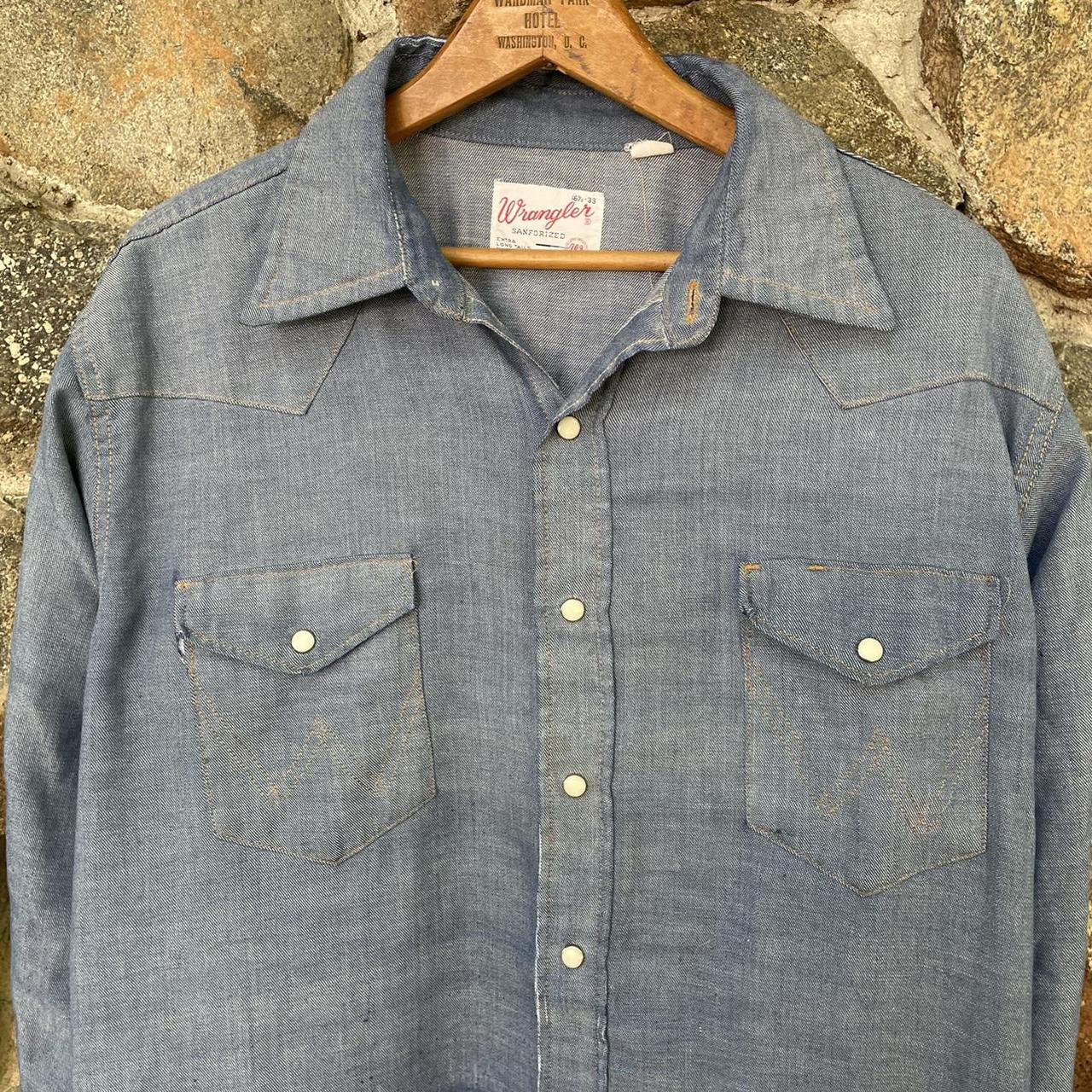 Vintage 60’s/70’s Wrangler Chambray. Beautiful wear.... - Depop