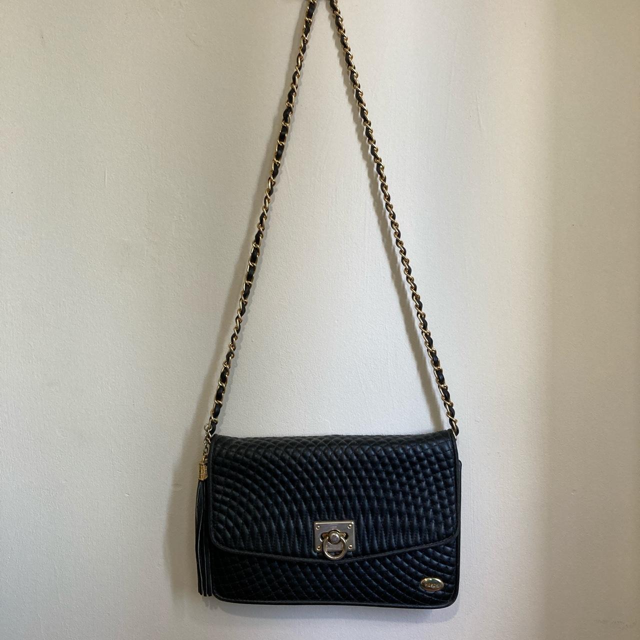 Black croc shoulder bag with gold chain Condition:... - Depop