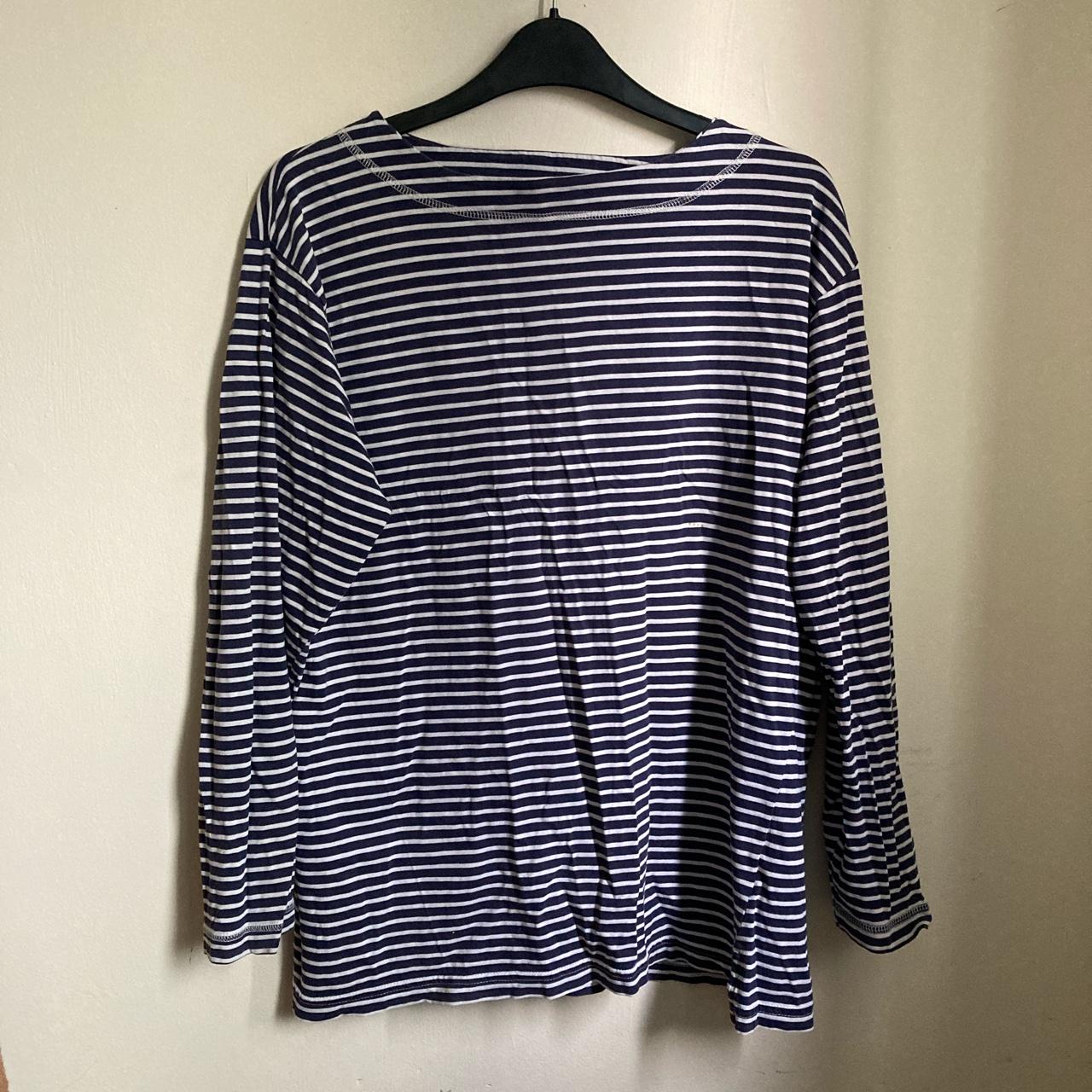 Vintage navy and white striped long sleeve... - Depop