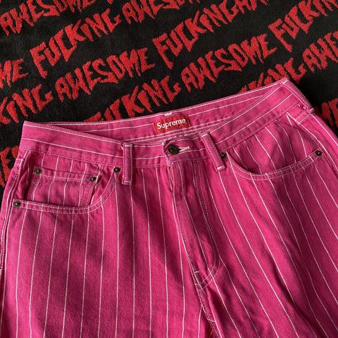 Supreme Levi's waist 32 pink pinstripe denim jeans... - Depop