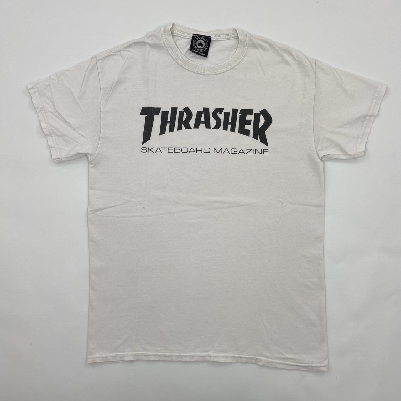 White thrasher logo tee size large - Depop