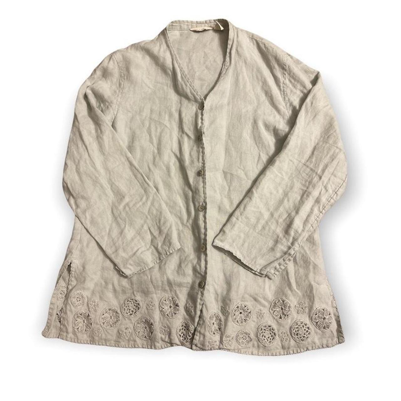 J JILL 100 linen top. blue/grey color Depop