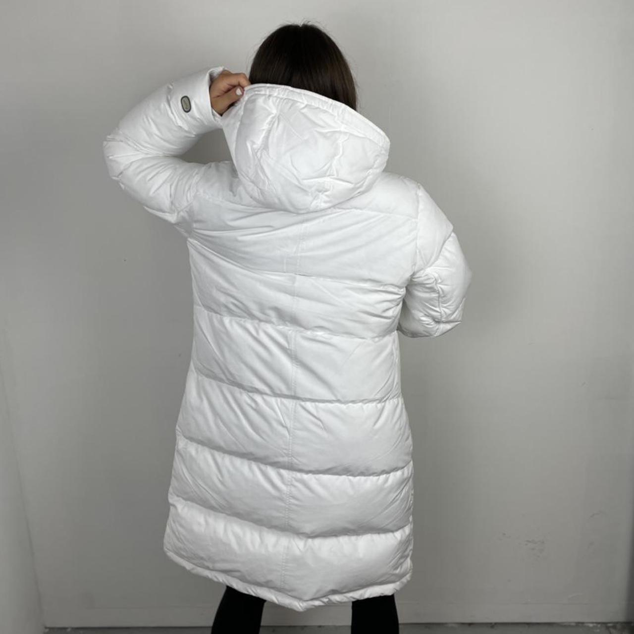 Vintage Nike puffer long jacket white women’s size... - Depop