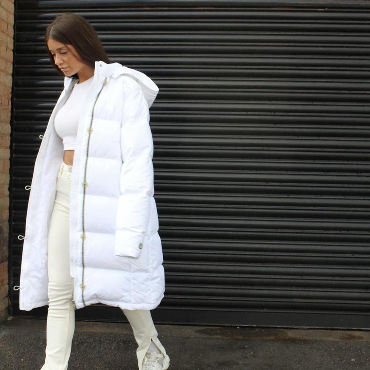 Vintage Nike puffer long jacket white women’s size... - Depop