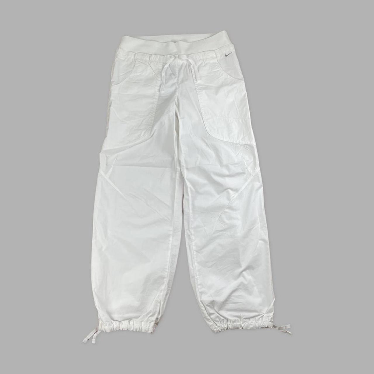 Vintage Nike white cargo parachute style trousers - Depop