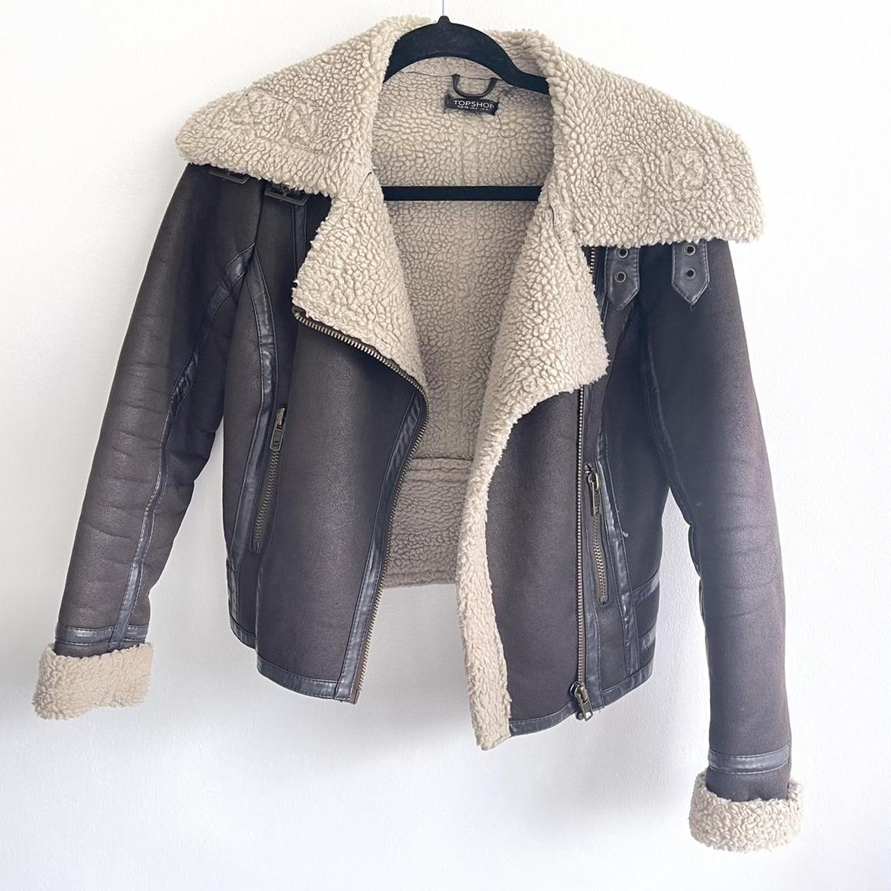 shearling sheepskin aviator suede leather... Depop