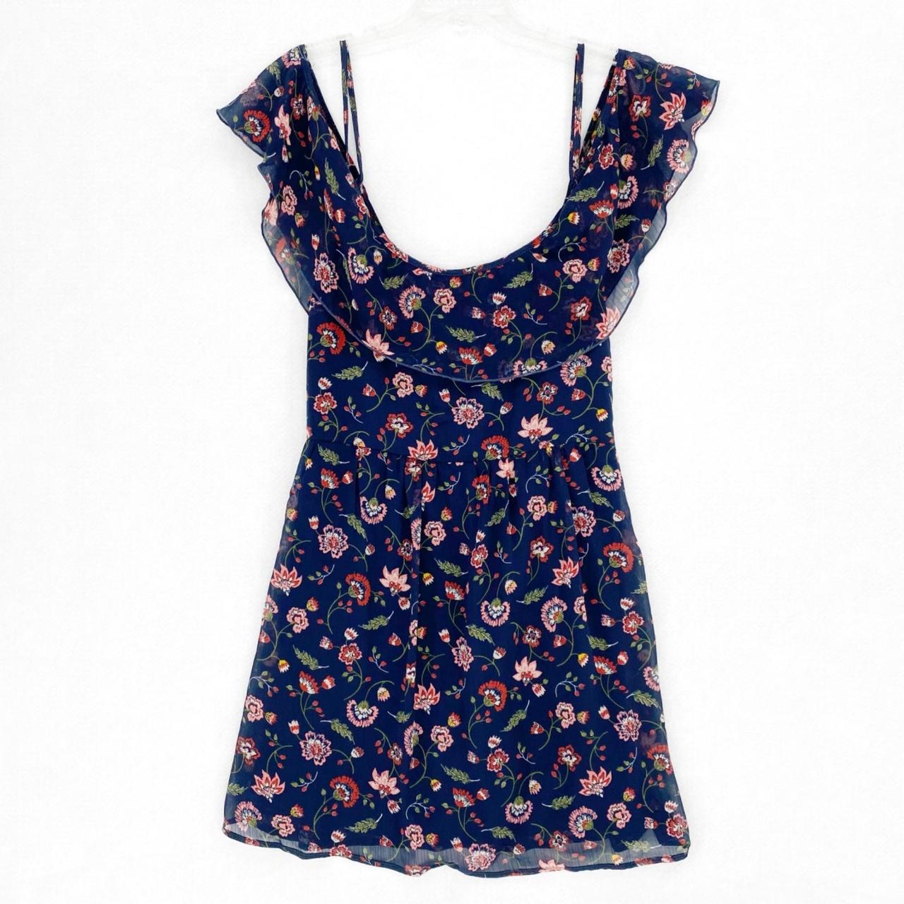 Hollister navy blue chiffon floral off-shoulder... - Depop