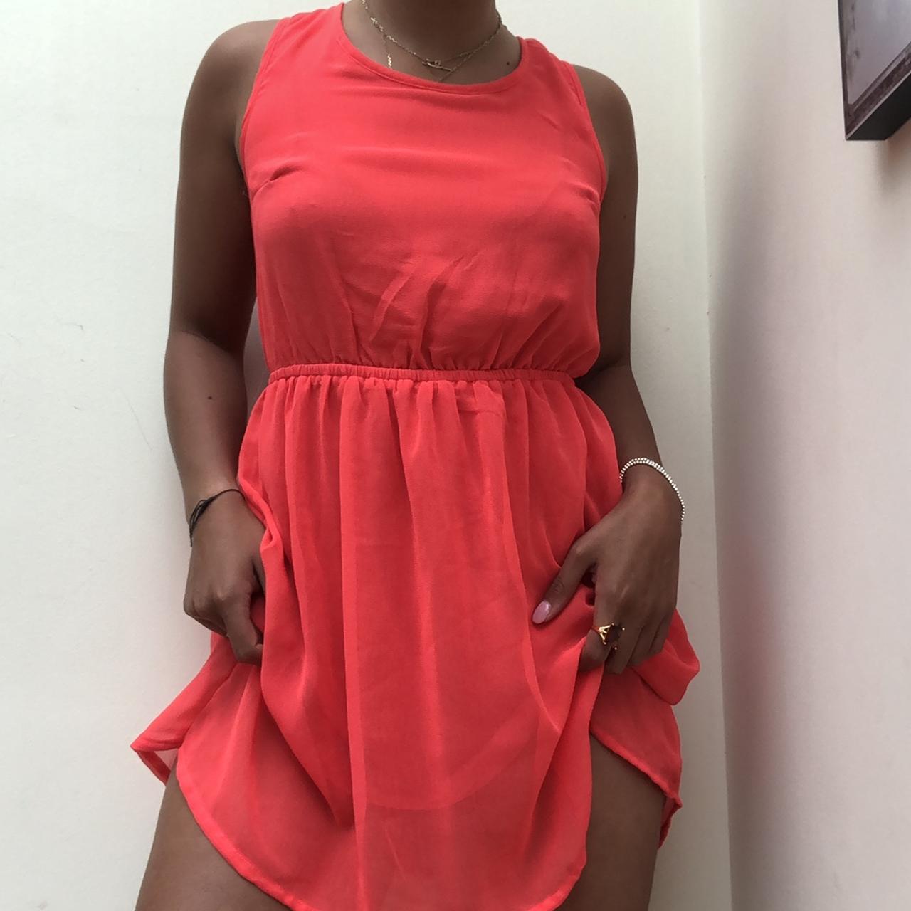H&M Women's Orange and Pink Dress Depop