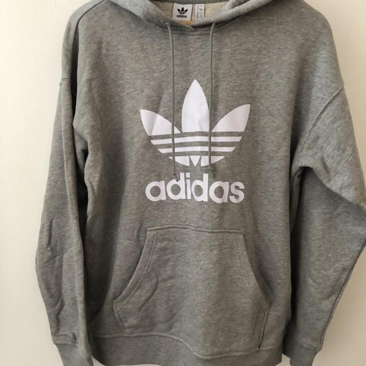 Adidas Women's White and Grey Hoodie | Depop