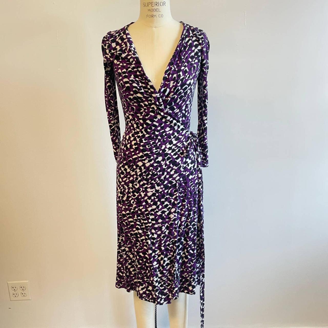 Lk Bennett Purple Print Wrap Dress Knee Length Size... - Depop