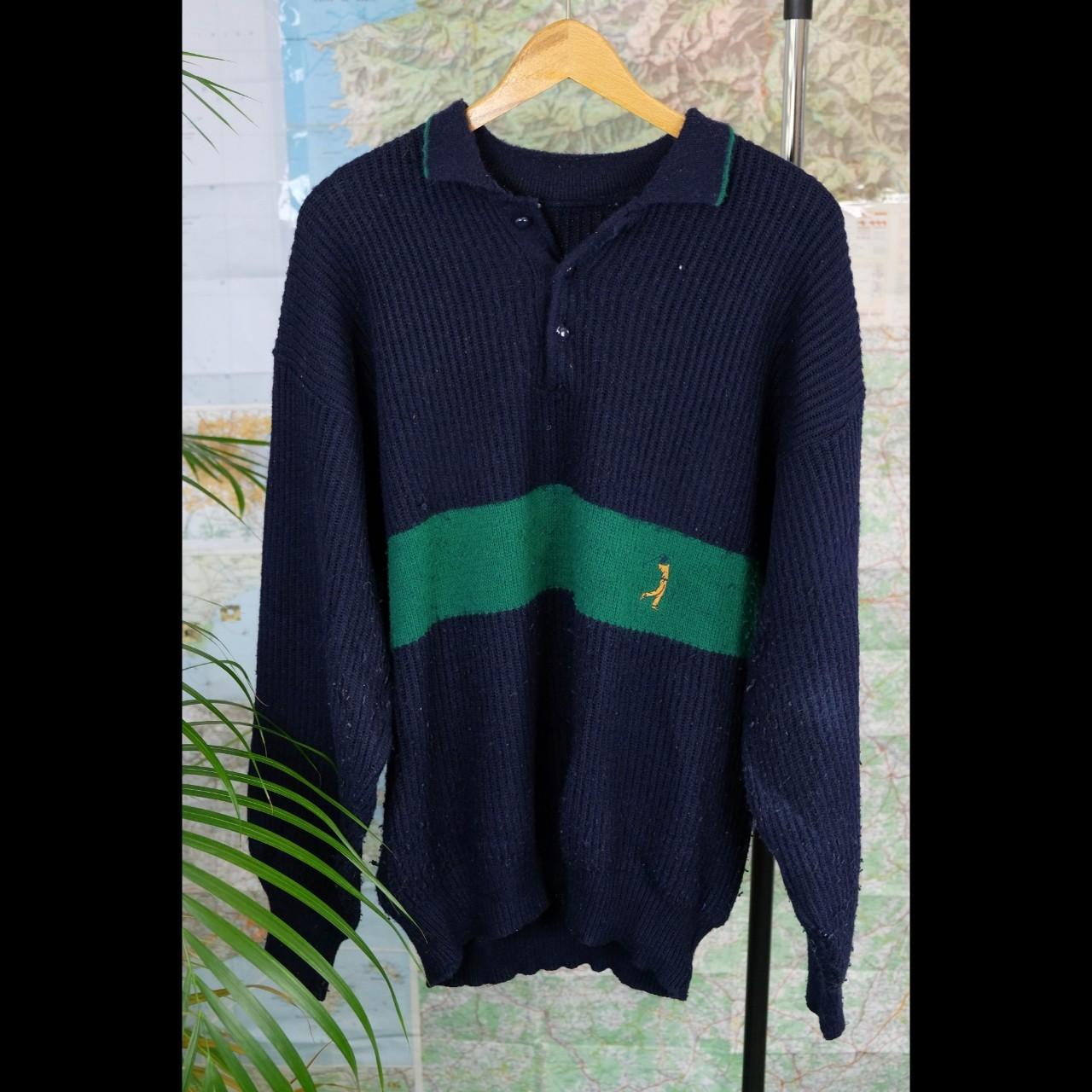 Men's Navy and Green Jumper | Depop