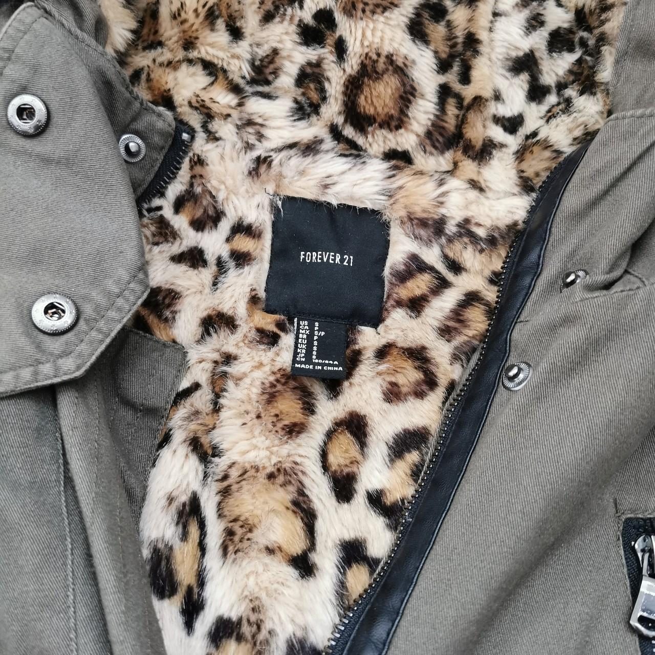 Forever 21 khaki parka with leopard print fur