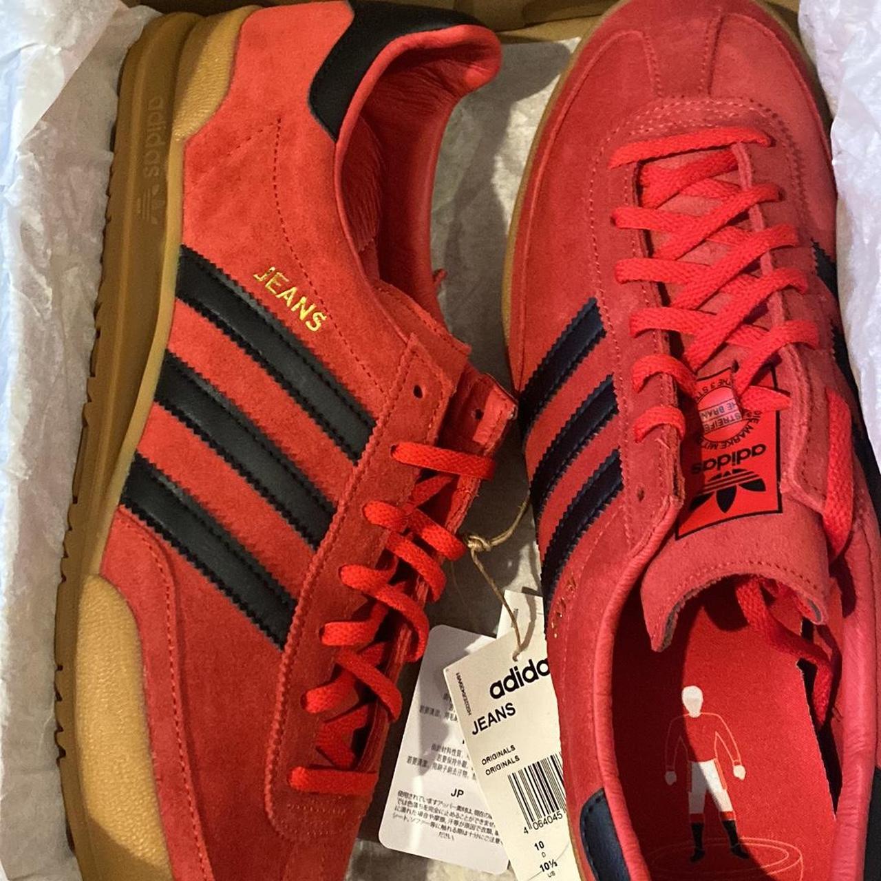 Red and Black adidas jeans, never worn as they don’t... - Depop