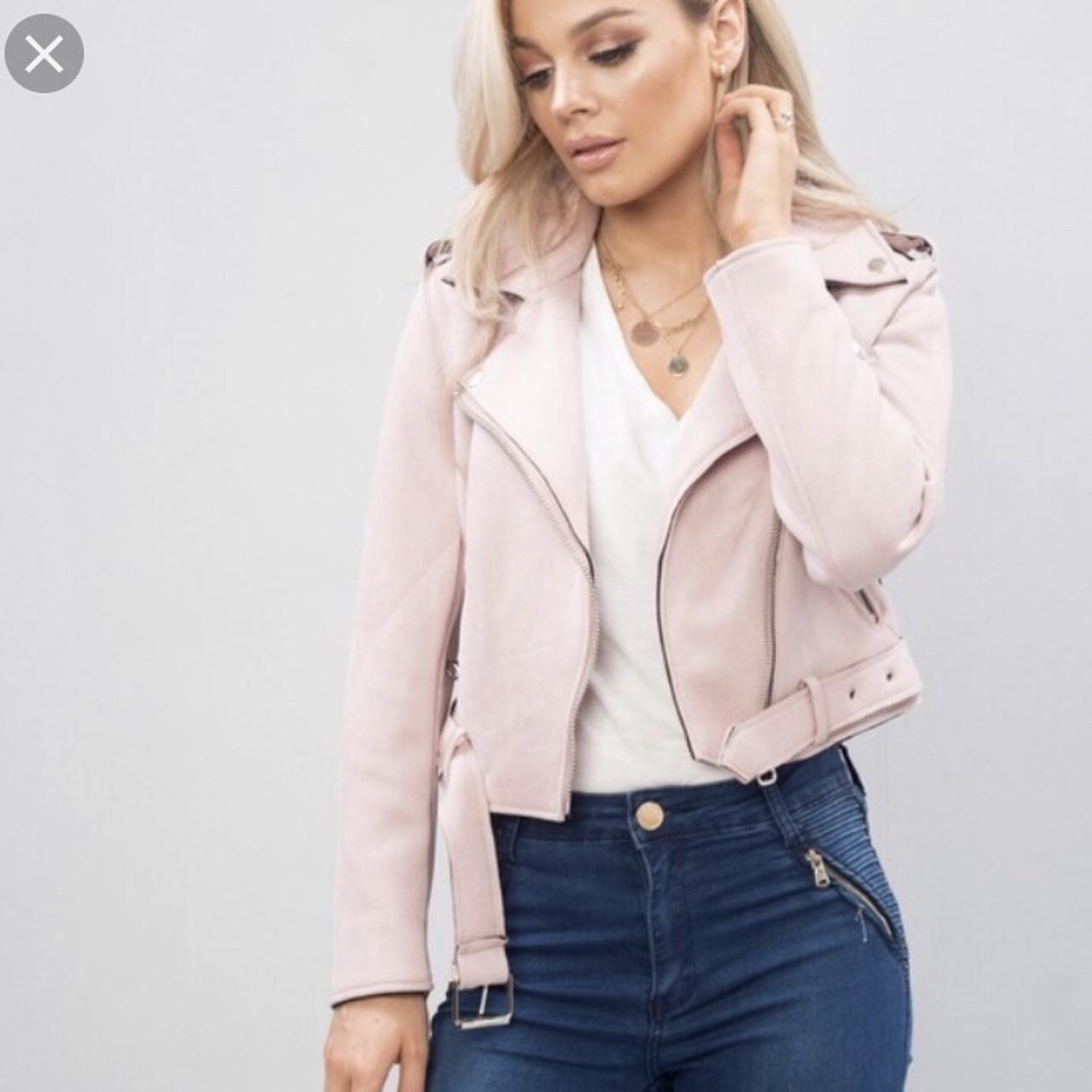 light pink suede biker jacket