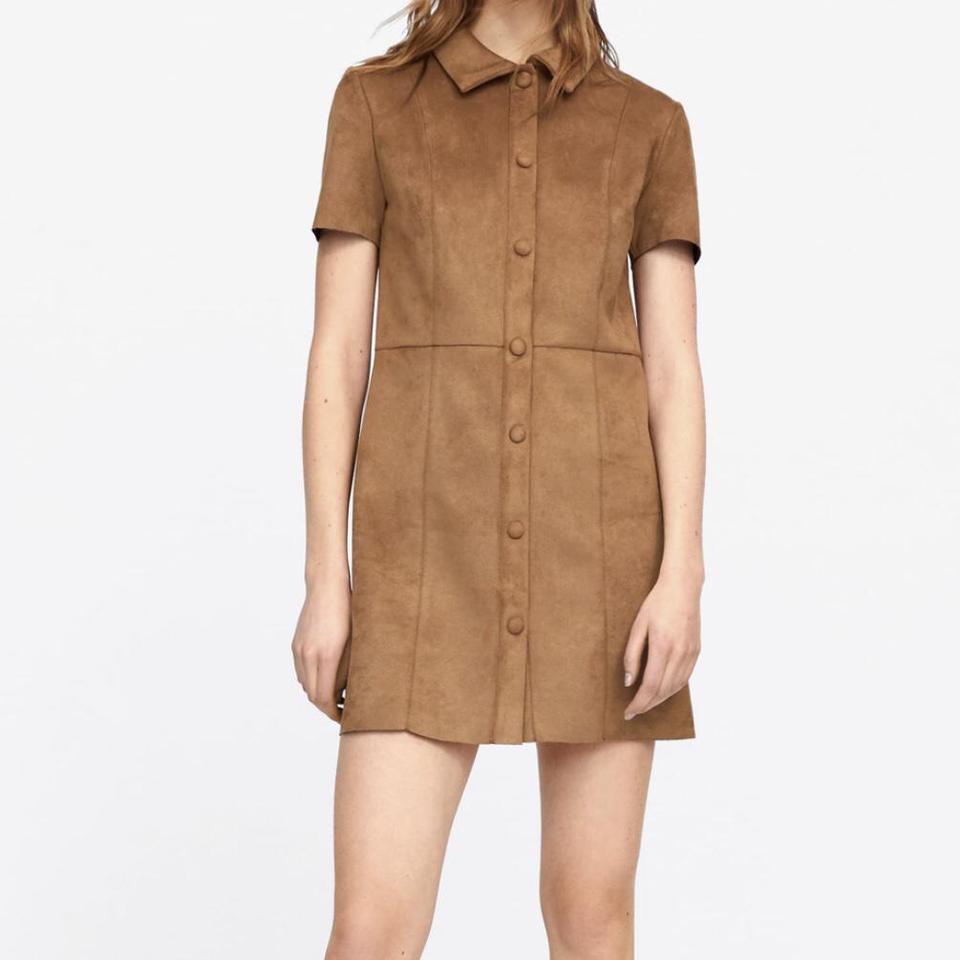 zara brown button dress