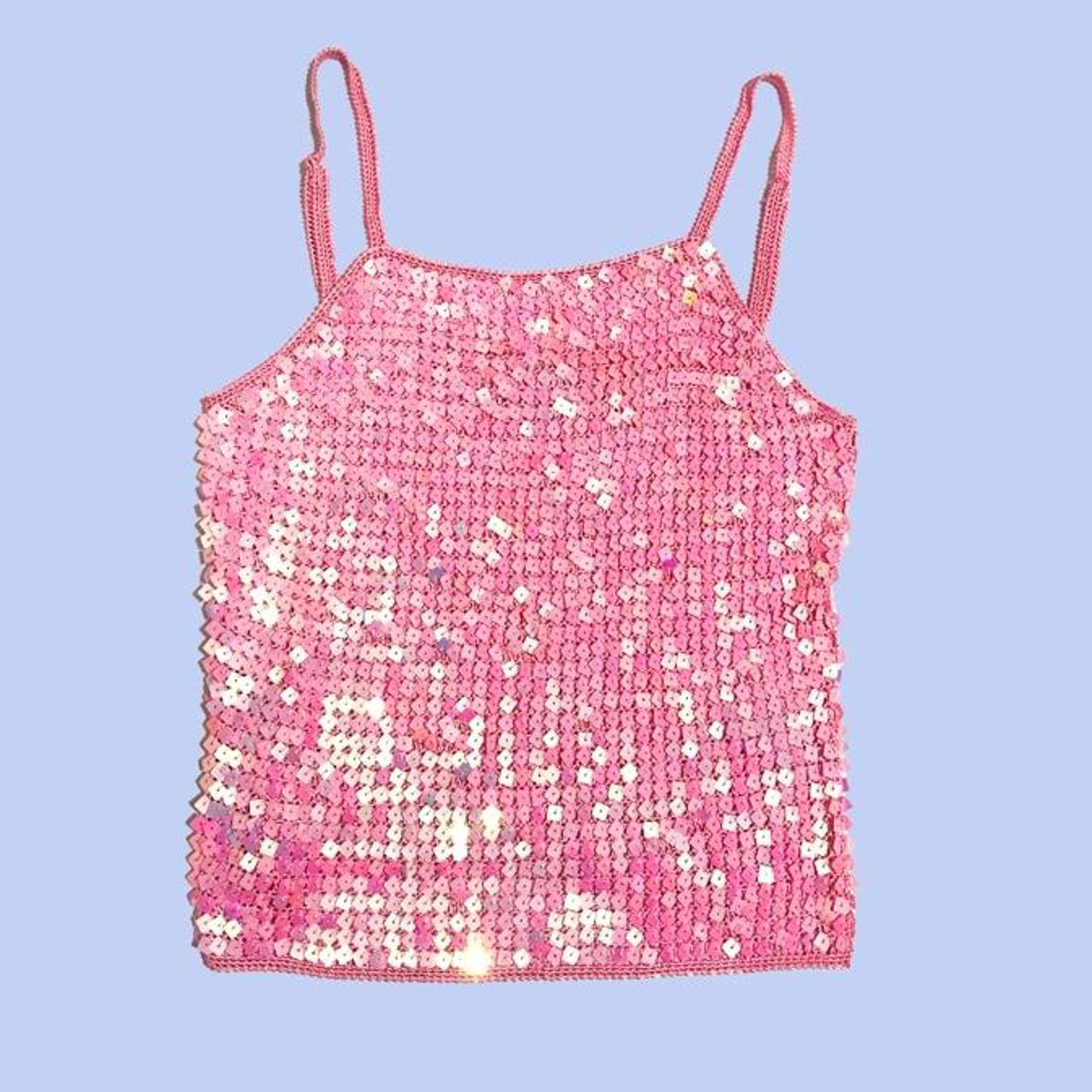 Vintage Early 2000s Baby Pink Sequin Cami Top... - Depop