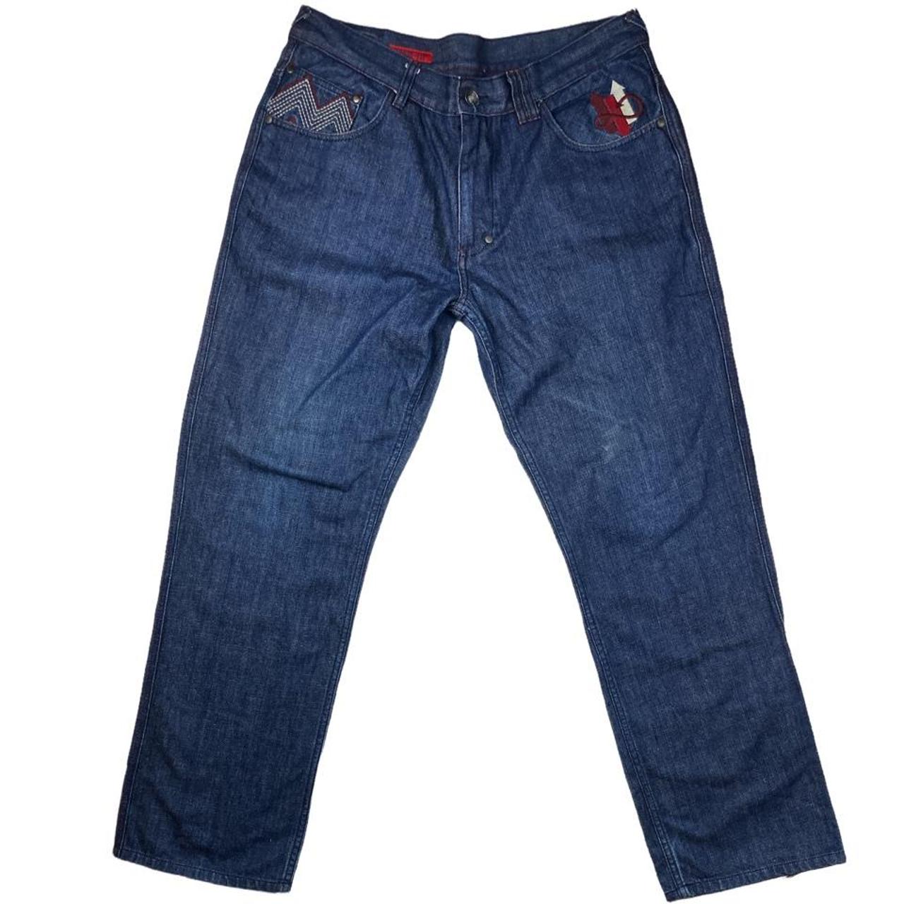 👖 🦏 Vintage Ecko Unltd Embroidered Navy Blue Jeans... - Depop