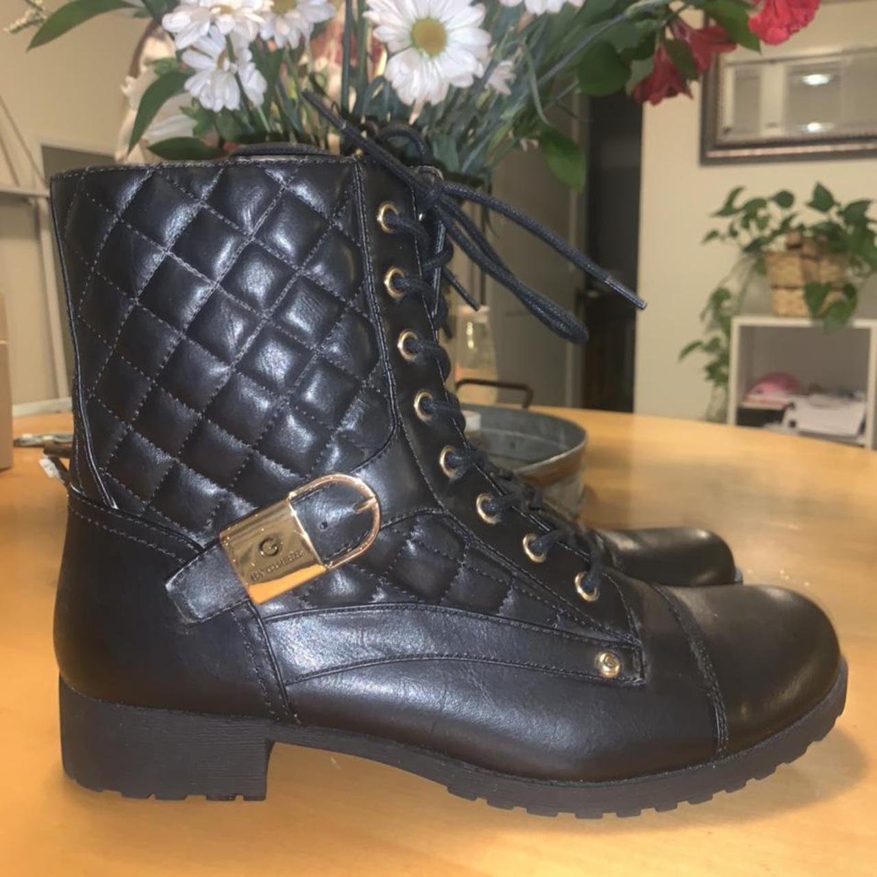 GUESS COMBAT BOOTS Black lace up with side zip 1... - Depop